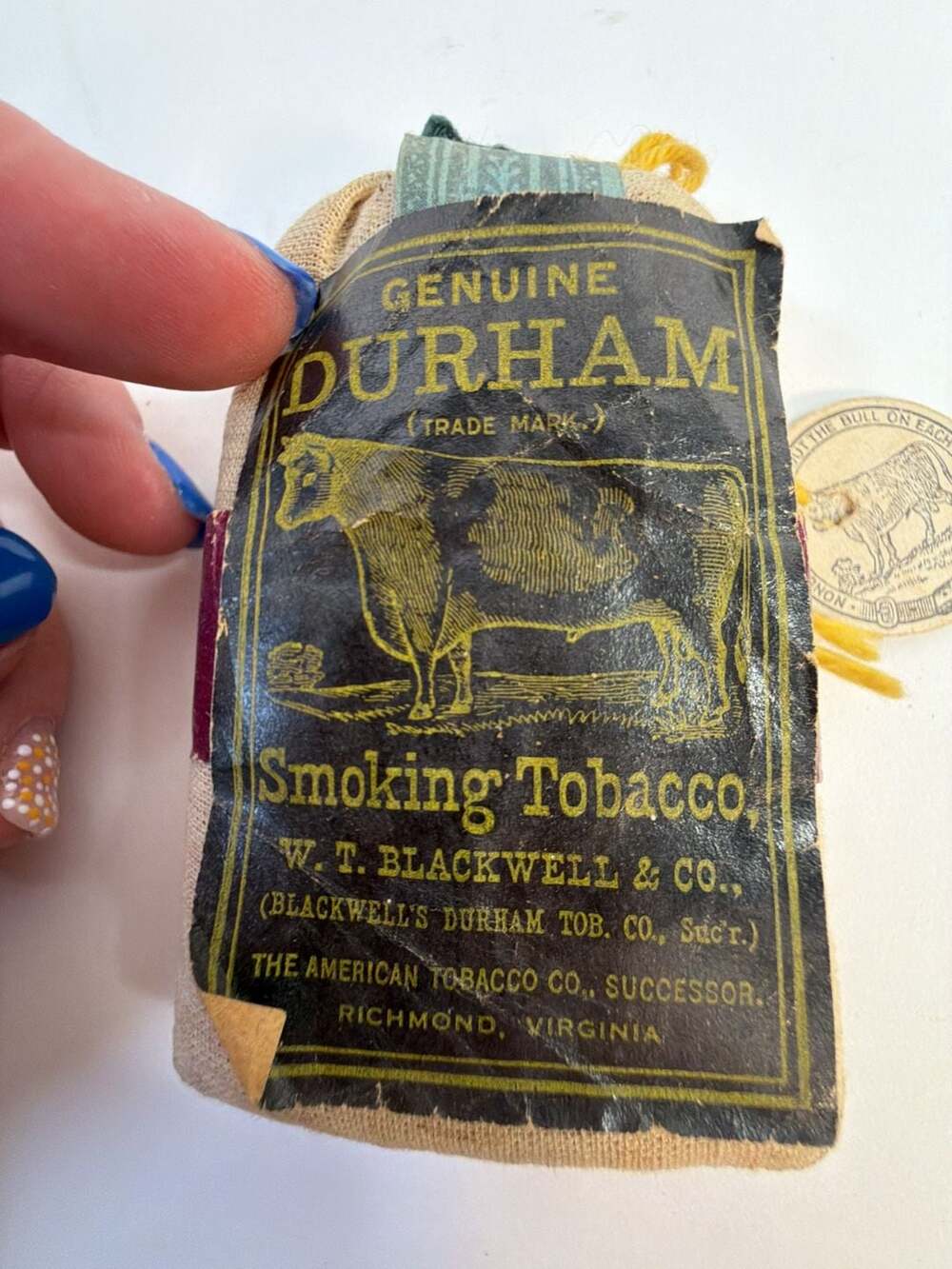Vintage Genuine Bull Durham Smoking Tobacco Cloth Pouch with Riz La Croix Papers